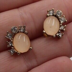 Rhinestone Post Earrings Peach Tone Stone Delicate Classic Costume Jewelry